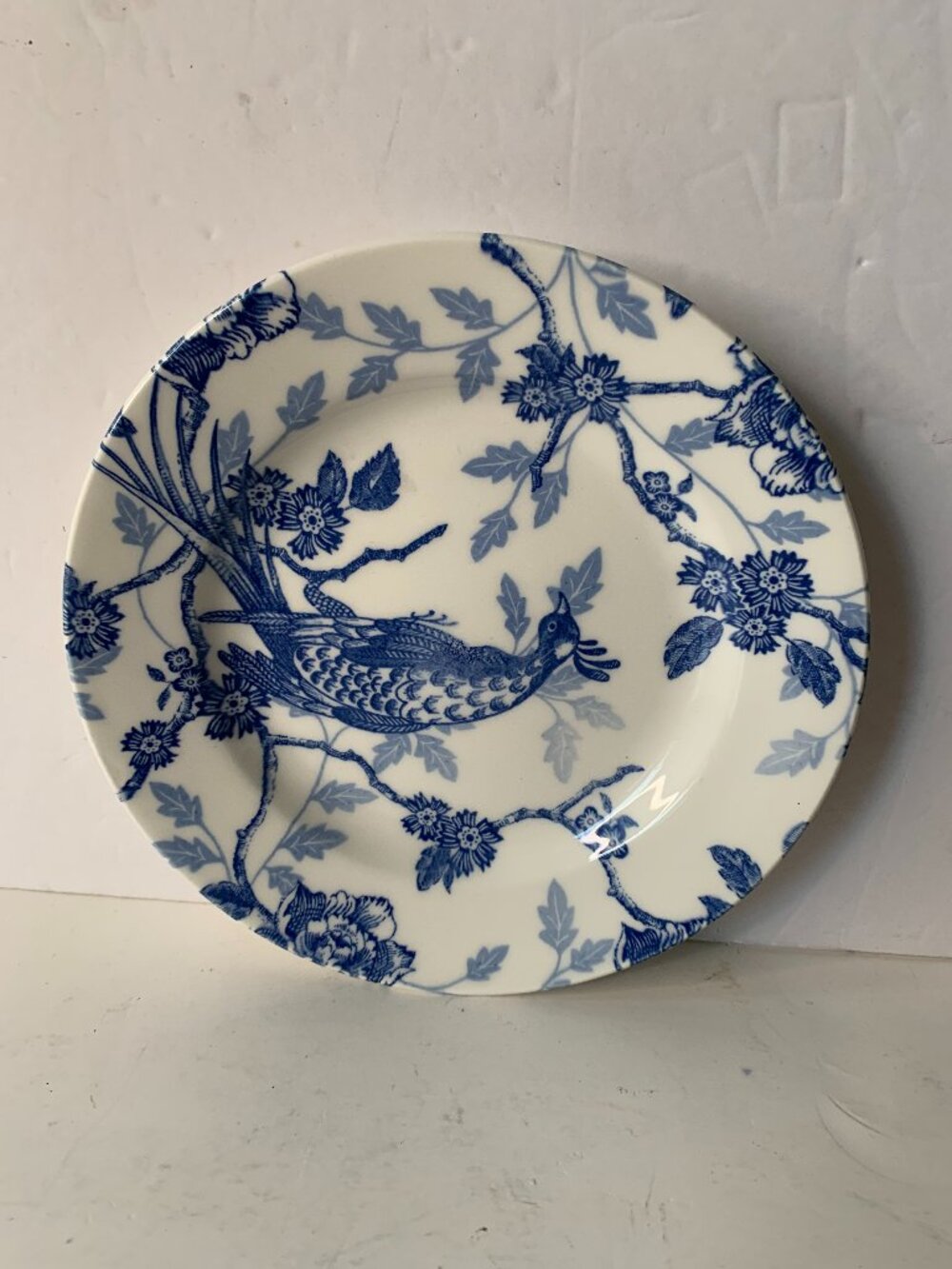 QUEEN'S KUJAKU SIDE PLATE MADE IN ENGLAND BLUE PHEASANT Blue & White 8"